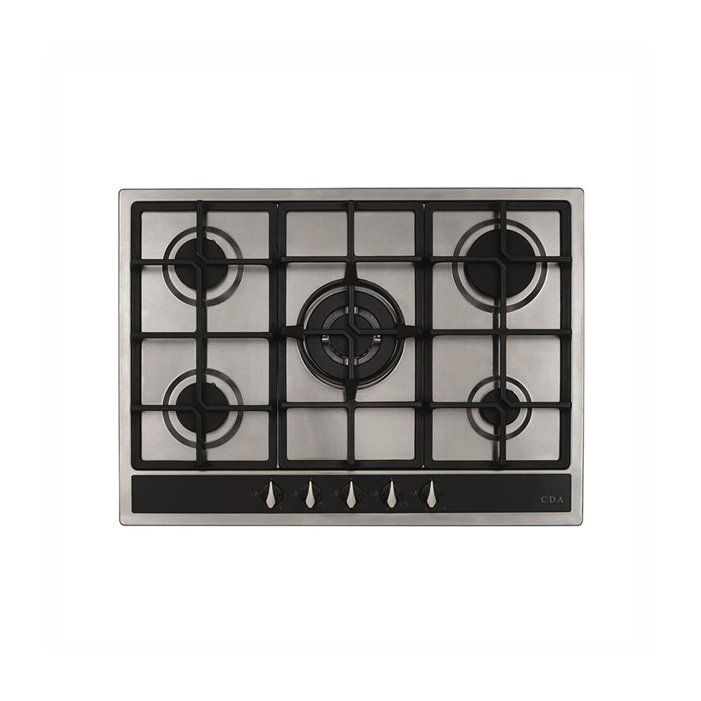 CDA HG7351SS 68cm 5 Ring Gas Hob, Cast Iron Supports, Stainless Steel