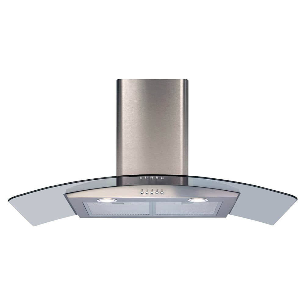 CDA ECP92SS 90cm Curved Glass Extractor, Stainless Steel, 3 Speed