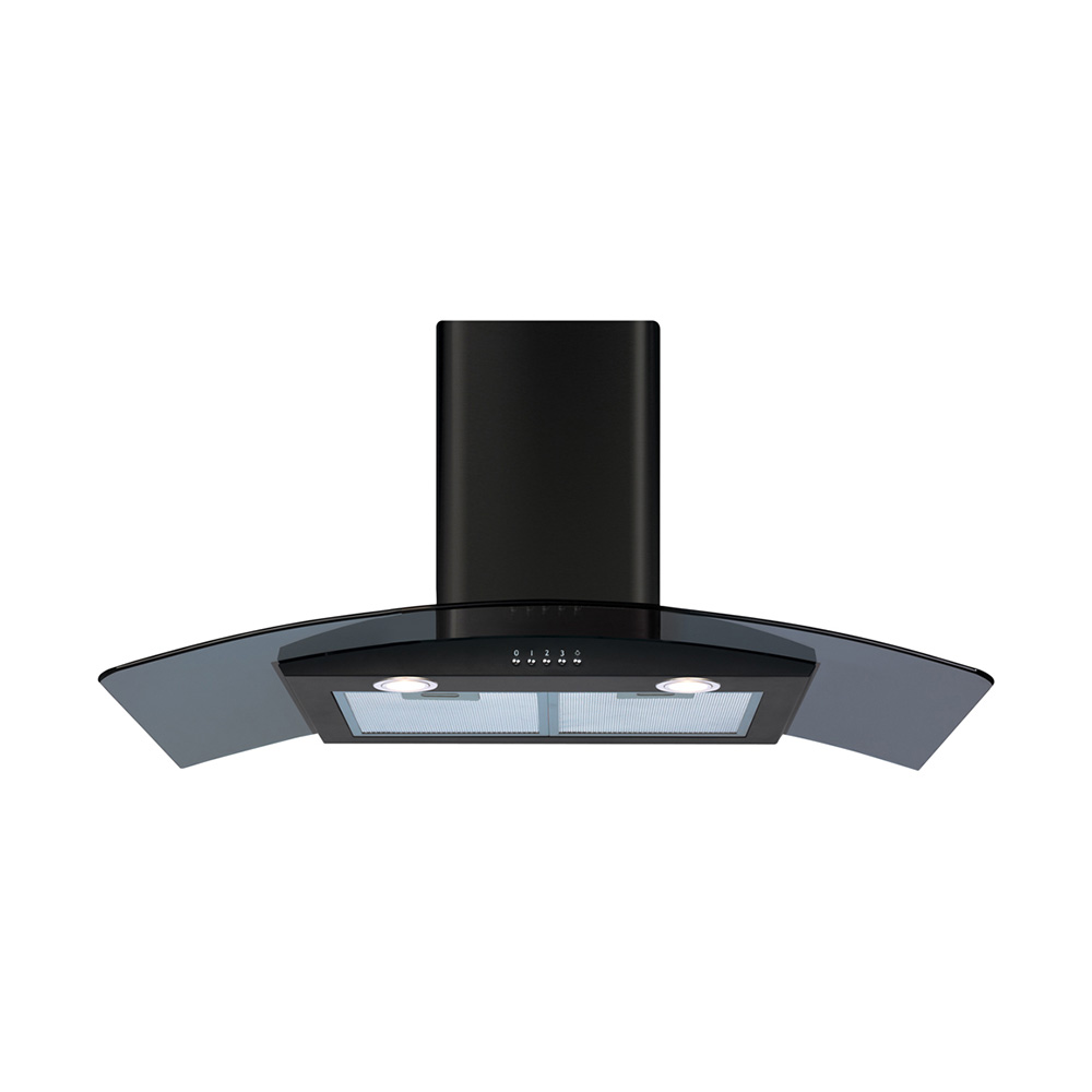 CDA ECP92BL 90cm Curved Glass Extractor, Black, 3 Speed