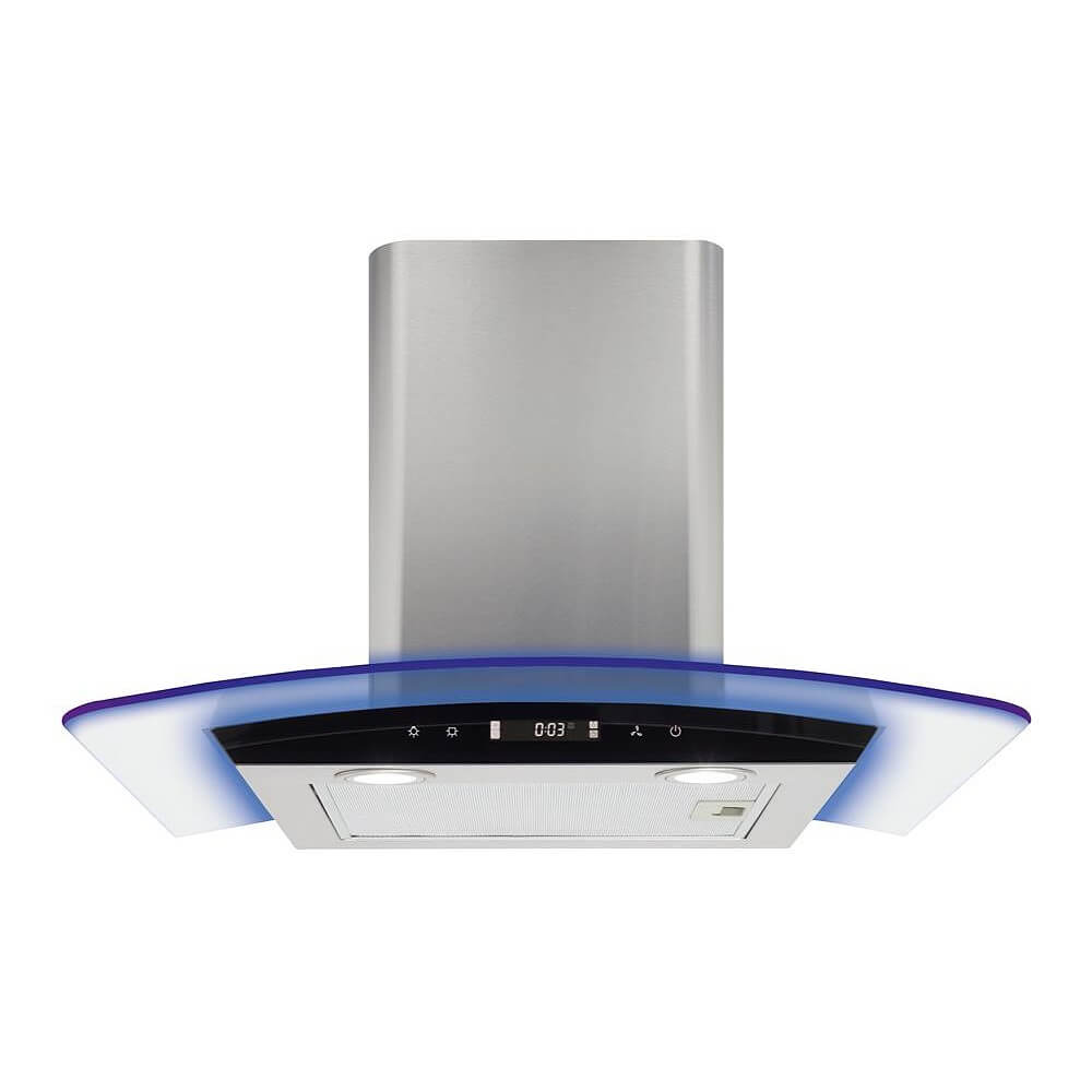 CDA EKP60SS 60cm Curved Glass Extractor with LED Edge Lighting, Stainless Steel, 3 Speed