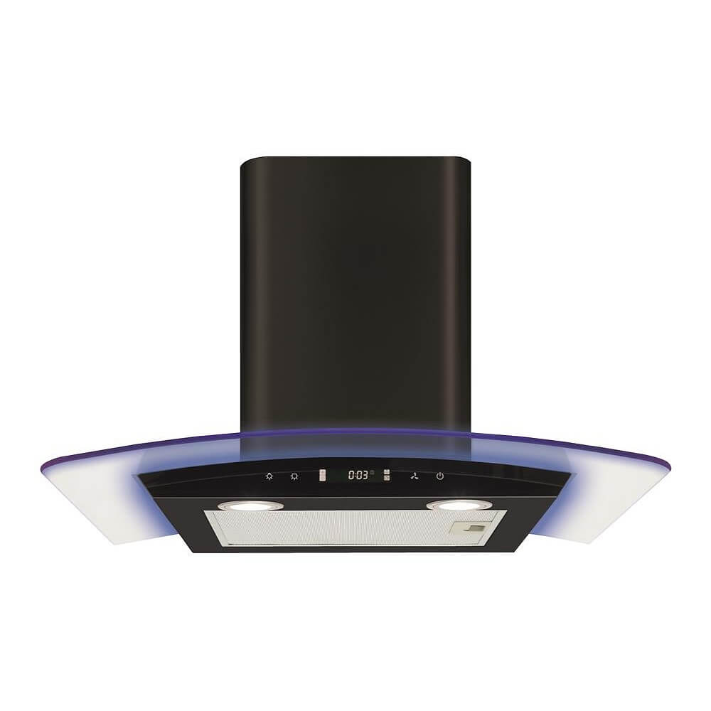 CDA EKP60BL 60cm Curved Glass Extractor with LED Edge Lighting, Black, 3 Speed