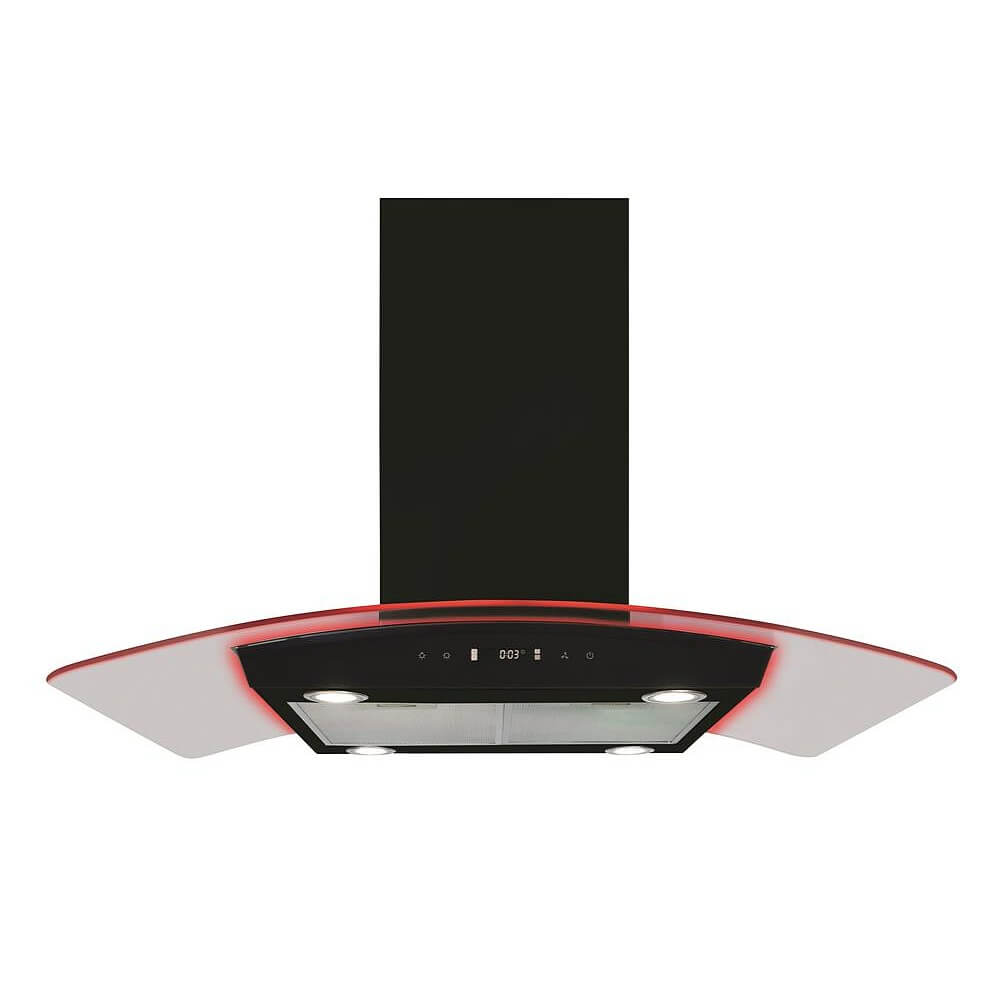 CDA EKPK90BL 90cm Curved Glass Island Extractor with LED Edge Lighting